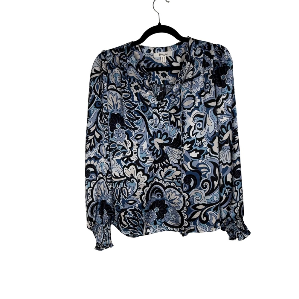 Haver Blair London Floral Paisley Blouse Top Blue Black White - S